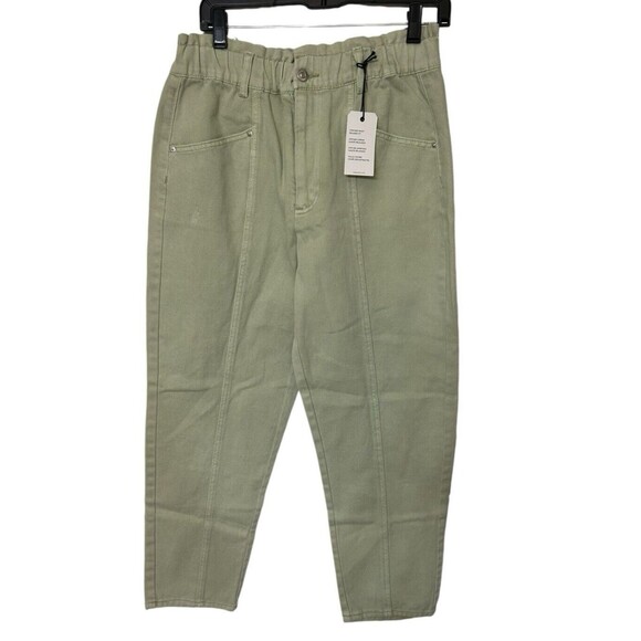 Forever 21 Paper Bag Green Cinched Waist Relaxed Fit Denim Jean High Rise - Picture 1 of 8